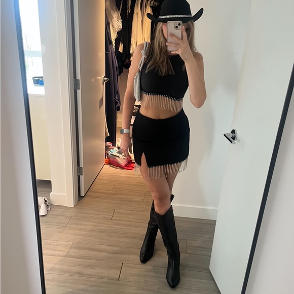 Steve Madden Dresses & Skirts - Steve Madden Black Rhinestone Fringe Mini Skirt